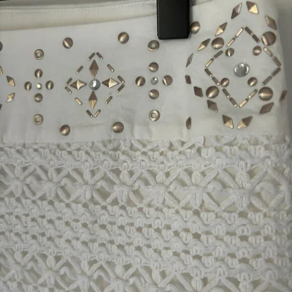 Hollister Crochet Overlay Rose Gold Studded Waistband Zip Side Mini Skirt… - Picture 3 of 6